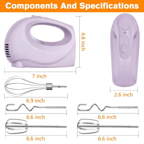 Image of Showvigor Electric Hand Mixer with 5 Stainless Steel Whisks,5 Speed,Violet