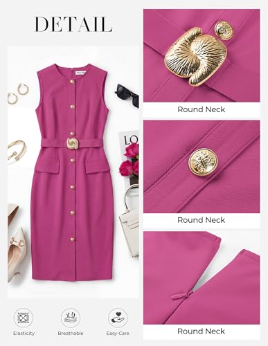 GRACE KARIN Women's Sleeveless Bodycon Work Office Business Dress Rose S - image 3