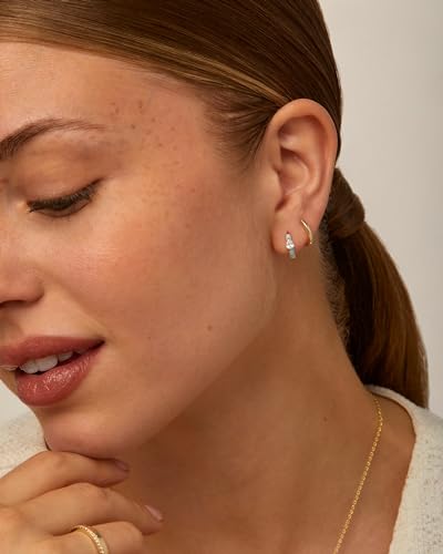 PAVOI 14K Gold Plated Sterling Silver Post Earrings for Women - Colored Enamel Cubic Zirconia Huggie Hoop Earrings - Blue Pink Purple White Jewelry4