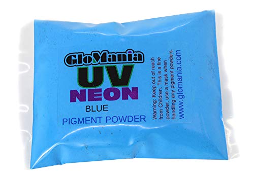 Glomania 1oz Blue Neon Pigment Powder, UV Black Light Reactive,