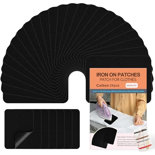 Iron On Patches for Clothes 24pcs Iron On Patches for Jeans Cotton Denim Repair Patch for Inside Jeans Fabric Kit Jeans Knee Pants Clothing 3 by 4-1/4 Black