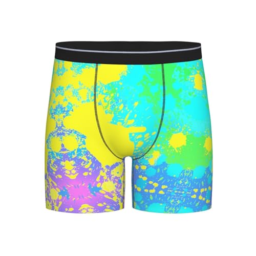 Glow in Dark Splatter Neon Men's Underwear Boxer Briefs Soft Stretch Long Leg Underpants Trunks for Gift