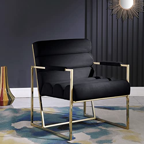 Morden Fort Italian Light Luxury Lounge Chair, Contemporary Velvet Upholstered Lounge Armchair With Bright-Colored Cushions, For Living Room, Bedroom, Dinning, Office, Black #TOP21