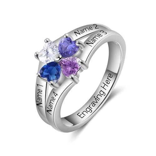 Amsgedhie Bague pour dames avec gravure argent 925 Bague personnalisée avec pierre précieuse et nom, cœur zirconia, bijoux pour dames, cadeau surprise...