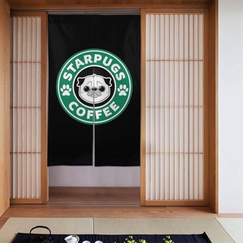 おもしろ パグ 犬 のれん 間仕切り 遮光 暖簾 ロング 目隠し カーテン 玄関 キッチン リビング 出入り口 飲食店 幅86cm*丈1143cm かわいい おしゃれ 年中使用 シンプル プレゼント HTB61