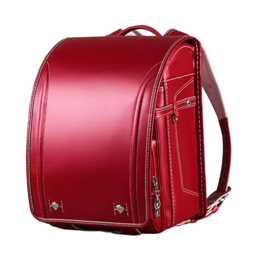ZCBYBT Ransel Randoseru grande capacità Bookbag PU cuoio giapponese borse scuola zaino leggero per ragazze ragazzi,Rosso,36 * 27 * 23CM