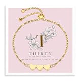 Korotho 30th Birthday Gifts for Women, Dainty 14K Gold Plated Adjustable Heart Tennis Bracelet, 30th Birthday Gift for Daughter Sister Friend, Gold Jewellery Gift for Women with Gift Box & Card