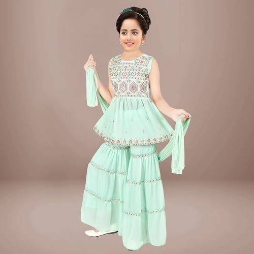 Image of Sevgi Girl's Georgette Embroidered Short Kurti and Garara Set