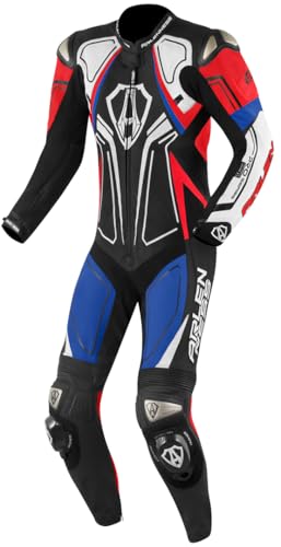 Arlen Ness Conquest Abito monopezza in pelle moto, nero/bianco/rosso/blu, 48