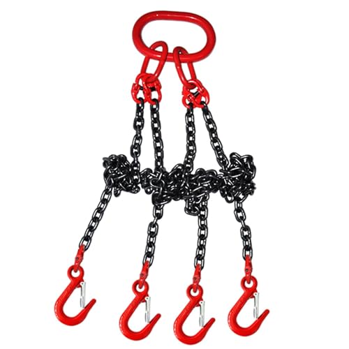 2 Ton/ 4409lbs Capacity Weight Lifting Chains Heavy, G80 Alloy Steel Chain Lift Cargo Towing Handling with 4 Leg Safety Grab Hooks, Engine Chain Hoist Lifts((2 Ton Load) 1.5m/4.9ft Long - 4 Leg)