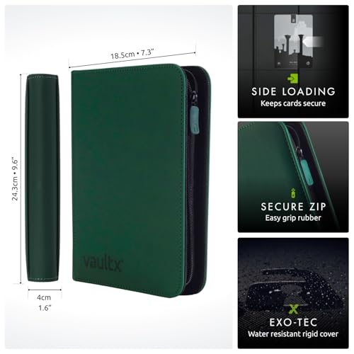 Image of Vault X 4 Pocket Zip Binder, 160 Cards, Exo-Tec Material, 20 Side-Loading Pages (Green)