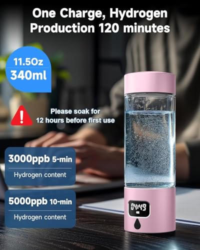 Image of 340ml Portable Hydrogen Water Bottle Generator with PEM-SPE Technology, Glass Exterior & Aluminum Shell, Produces 5000 ppb Hydrogen in 10 Minutes, for Home, Gym, Office & Travel