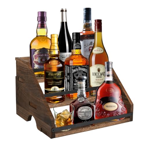 FOCCTS 12 Bottle Wooden Wine Rack 3 Tier Free Standing Storage Shelves,Bottles Wine Holder Storage Shelf,Wine Rack and Water Bottle Organizer for Kitchen Pantry Cellar Bar Cabinet Cupboard Countertop