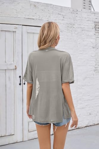 Image of Iandroiy Women's Lightweight Open Front Cardigans Casual Short Sleeve Blouse Tops