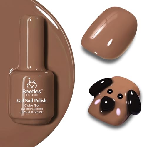 Image of Beetles Brown Gel Nail Polish - Latte Haze, 15ML Brown Gel Polish Soak Off Nails Art Manicure Salon DIY UV Lamp Nails Design Decoration at Home