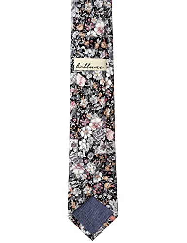 Image of BELLUNO Men's Cotton Floral Skinny Tie, 2.5 inch Width, with Gift Box