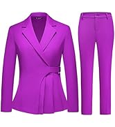 TRONSTORE Women's Pants Suit Solid Jacket 2 Piece Set Irregular Blazer Suit Business Casual