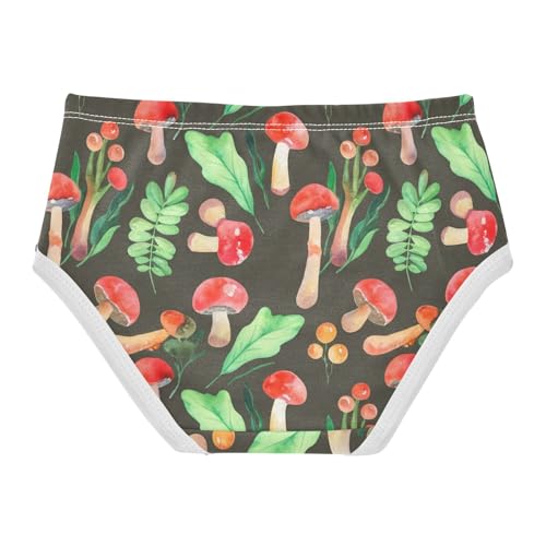 Watercolor Red Mushrooms Green Leaves Little Girl Panties Girls Underwear Toddler Cotton Florals Briefs Kids Undies 2t2
