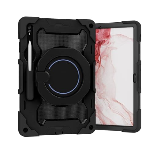 Coque antichoc Galaxy Tab S9 Plus noire pour enfants avec sangle