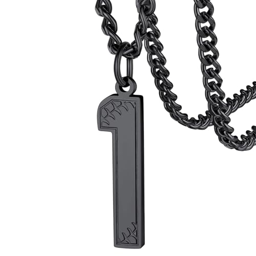 FaithHeart Lucky Number Pendant Necklace for Men Women, Stainless Steel Athlete Sports Jewelry Personalized Customizable Black 1