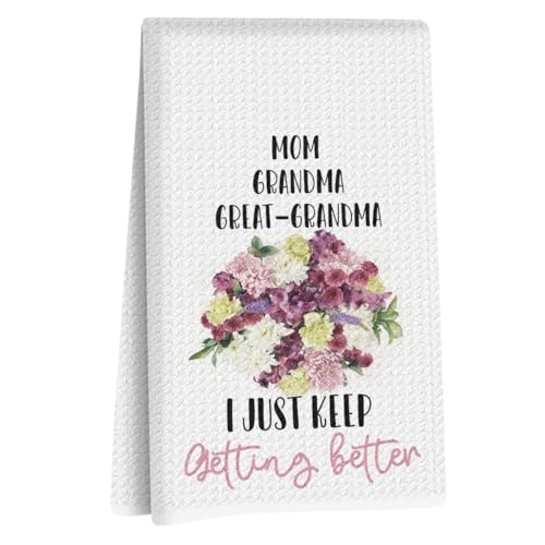 Image of Great Grandma Kitchen Towels 24x14 Inch, Great Grandma Gifts Reusable Dish Towels for Kitchen Bathroom Decor, Waffle Weave Absorbent Hand Cloth Tea Towel, Grandmas Gifts from Grandson Granddaughter
