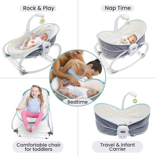 Image of INFANTSO (5-in-1) Premium Baby Rocker for 0 to 2 Years, Chair for Newborn with Calming Vibrations, Music & Hanging Toys, Toddler Swing (Grey)