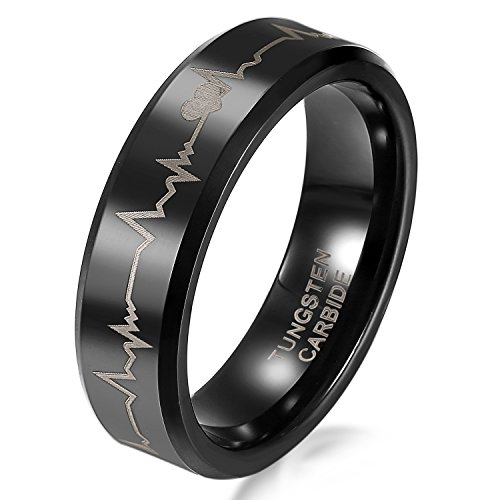JewelryWe Anillo ancho de 6/8 mm de tungsteno, para hombre y mujer, anillos para compromiso y aniversario, color negro, talla 49 a 78, Carburo de tungsteno JewelryWe Anillo ancho de 6/8 mm de tungsteno, para hombre y mujer, anillos para compromiso y aniversario, color negro, talla 49 a 78, Carburo de tungsteno