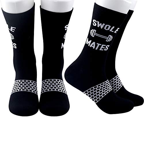 G2TUP 2 Pack Athletic Gym Fitness Bodybuilding Gift Swole Mates Funny Couples Socks Weightlifting Friendship Gifts (Swole Mates Socks, Mid Calf)