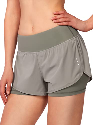 Soothfeel Women's Running Shorts with Zipper Pocket 2 in 1 High Wasited Workout Athletic Gym Yoga Spandex Shorts for Women, Green