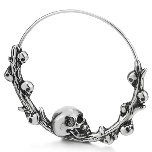 Stainless Steel Hoop Earrings with Skulls, Circle Huggie Hinged for Women3