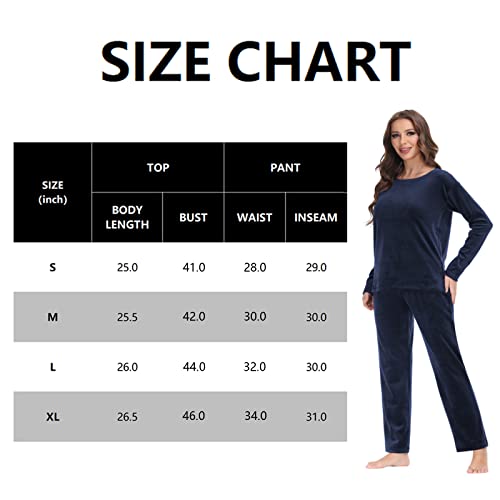 Cozziplus Women Velour Sweatsuits Sets Lounge Set 2 Piece Sweatsuit Crew Neck Sweatshirt And Sweatpant Velvet Jogging Suit(Navy,Xl) #TOP6