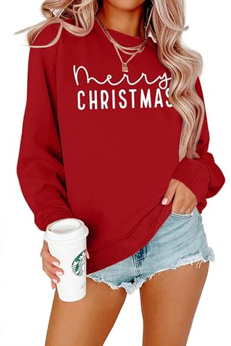APRFLOWER Merry Christmas Sweatshirts Women Classic Merry Letter Print Sweatshirts