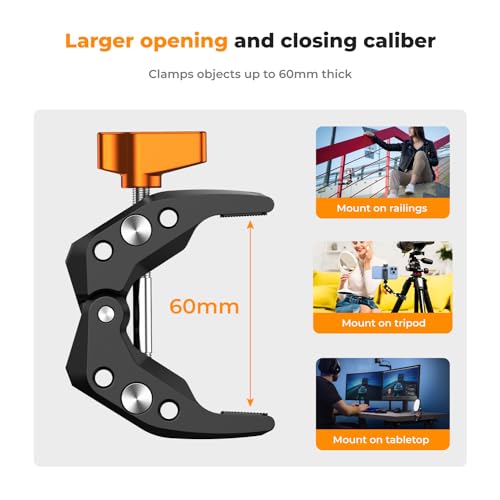 Image of K&F CONCEPT Camera Mount Clamp, Super Crab Clamp with 1 /4 inch Thread Holes