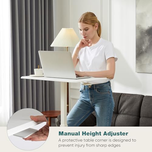 Image of DUMOS Mobile Rolling Desk with Wheels Adjustable Height Small Standing Desks Portable Laptop PC Table Computer Workstation for Home Office Small Space White