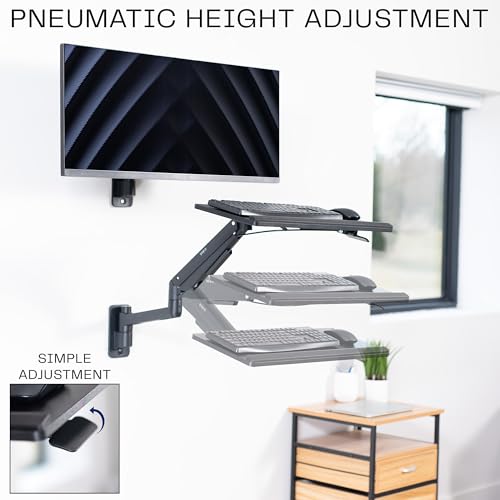 Image of VIVO Sit-Stand 24 Inch Pneumatic Spring Keyboard and Mouse Tray Wall Mount, Counterbalance Height Adjustable Typing Platform, Ergonomic Tilt, Black, MOUNT-KB35C