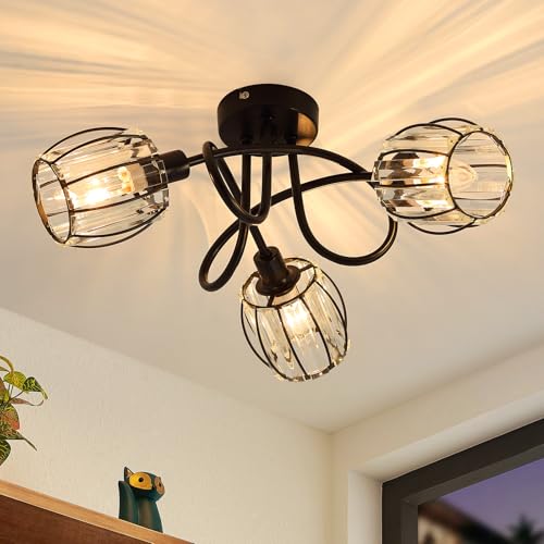 ZMH Deckenstrahler 3 Flammig Vintage E14 Schwarz Wohnzimmerlampe Flur