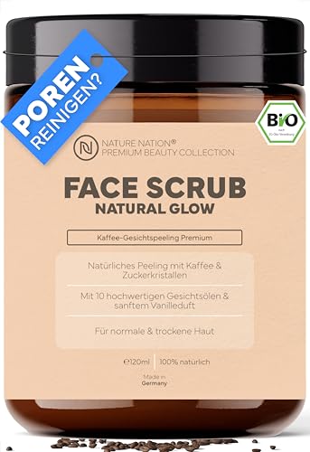 BIO Kaffee-Gesichtspeeling: Mit Zitrus-/Vanillemischung & Jojoba; Für jede Haut; Reinigt Poren & entfernt Hautschuppen; Für strahlende glatte & weiche Haut; Mit Sheabutter & Eukalyptus; Ohne AHA/BHA