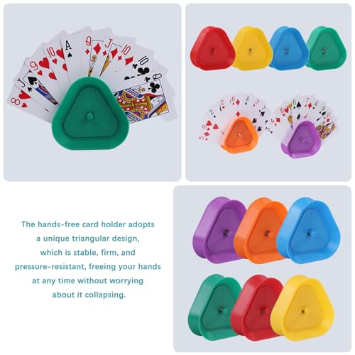 GHERPTE Playing Card Games Holder,6 Pack Triangle Shaped Hands-Free Playing Card Holder for Kids,Adults,Seniors,Poker Parties,Family Card Game Nights&Classroom Activities,6 Colors