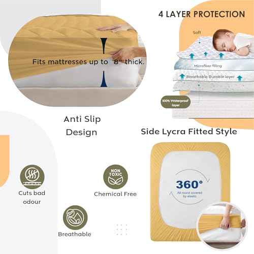 Image of Ayka 100% Waterproof Cotton Quilted Mattress Protector King Size Breathable Hypoallergenic Noiseless Ultra Soft Fitted Bed Protector 78x72 inch Mattress /Bed Cover (King 78x72 inch | 6.5x6 ft, Beige)