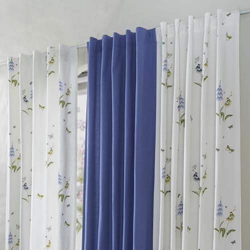 Image of Tranquebar Curtain Co. Window Curtains 5 Feet, 60-65% Room Darkening, Blue Butterfly & Floral Print, Cotton Curtains for Window, Cotton Curtains 5 Feet Set of 3, BackTabs, Titli Blue Combo (152 cm)