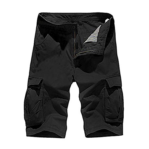 Giulot Men's Lightweight Multi Pocket Casual Athletic Taper Fit Jean Dungarees New Belted Wyoming Twill Cargo Short Black