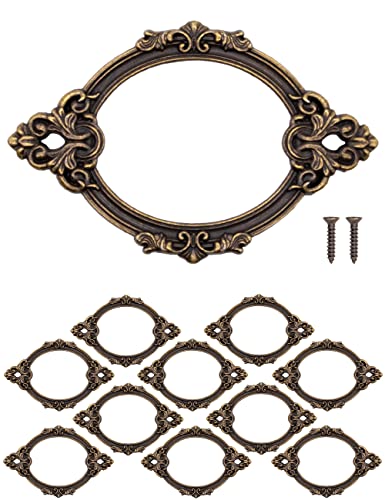 FUXXER - Labels Window Frame Brass Bronze Antique Baroque Design, for Pharmacy Cabinets, Index File Drawers, Boxes, 67 x 44 mm, Bronze, Set of 10