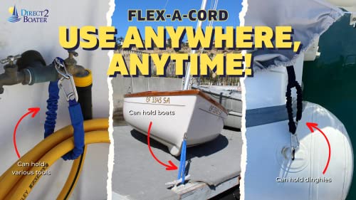 Direct 2 Boater's Flex-A-Cord - 12" Length - Blue Nylon With Stainless Steel Clips - 10X Stronger Than Bungee Cords - Tactical Bungee Cord - Carabiner Bungee Cord #TOP3