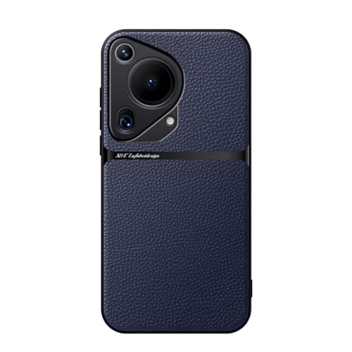 Kepuch Case Compatible for Huawei P70 Ultra - Litchi Grain Magnetic Holder Built-in Metal Plate Cover Bumper - Blue