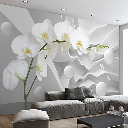 Orchid Flower 3D Wallpaper Wall Mural,Round Ball Mural,Print Picture Image Peel And Stick Self-Adhesive Wallpaper For Living Room Tv Sofa Backdrop Decor,98"W X 70"H -Pvc #TOP9