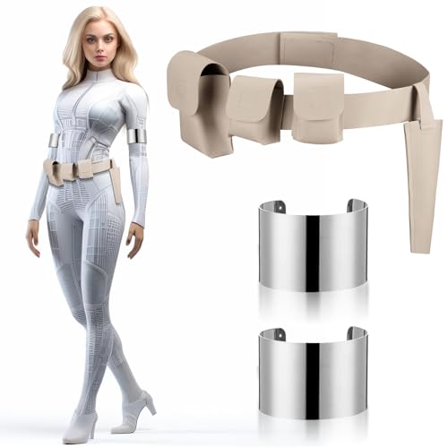Yearntown 3 Pcs Halloween Costume for Women Women Queen Cosplay Costume Open Cuff Bangle Bracelets Adjustable Belt with Pockets for Halloween Party Accessories