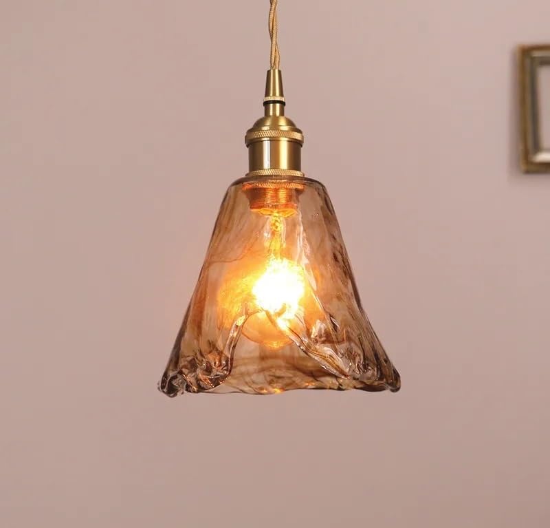 Lustre salon style nordique verre cuivre pendentif luminaires rétro vintage ambre