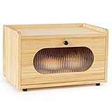 GUUSII HOME Panera Vintage Paneras para Guardar el Pan Madera Caja de Fruta Cajas de Pan Modernas Contenedor de Grandes de para Mostrador de Cocina con Ventana de acrílico 36.5x23.5x22cm(Amarillo)