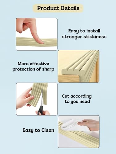 Image of SYGA Baby Safety Strip Furniture Edge Guard Cushion Corner Cover with Tape Infant Bump Protector - Off White