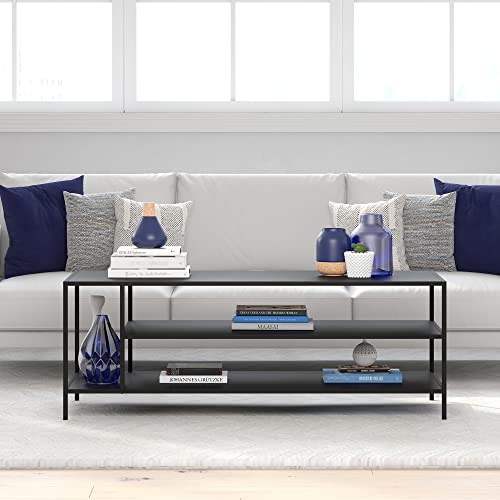 Image of Henn&Hart 46 inch Wide Rectangular Coffee Table with Metal Top in Blackened Bronze, Modern coffee tables for living room, studio apartment essentials